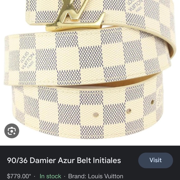 light cream and navy blue Louis vuitton paris belt with gold LV belt buckle - Picture 9 of 10